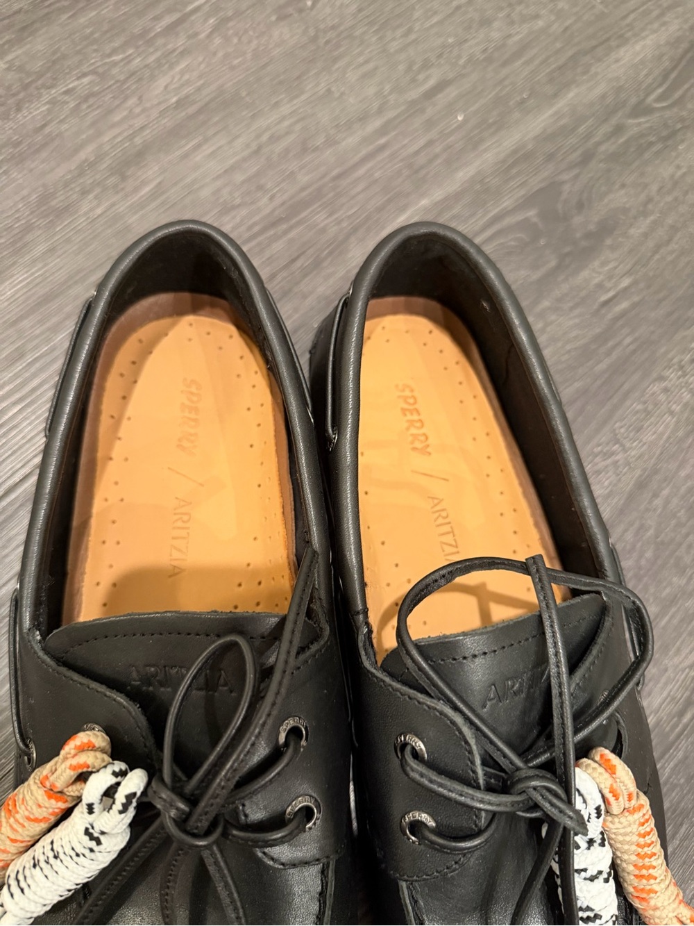 Aritzia Black Leather Boat Shoes with Patterned Accent Laces - NOT FOR SALe - Picture 6 of 8
